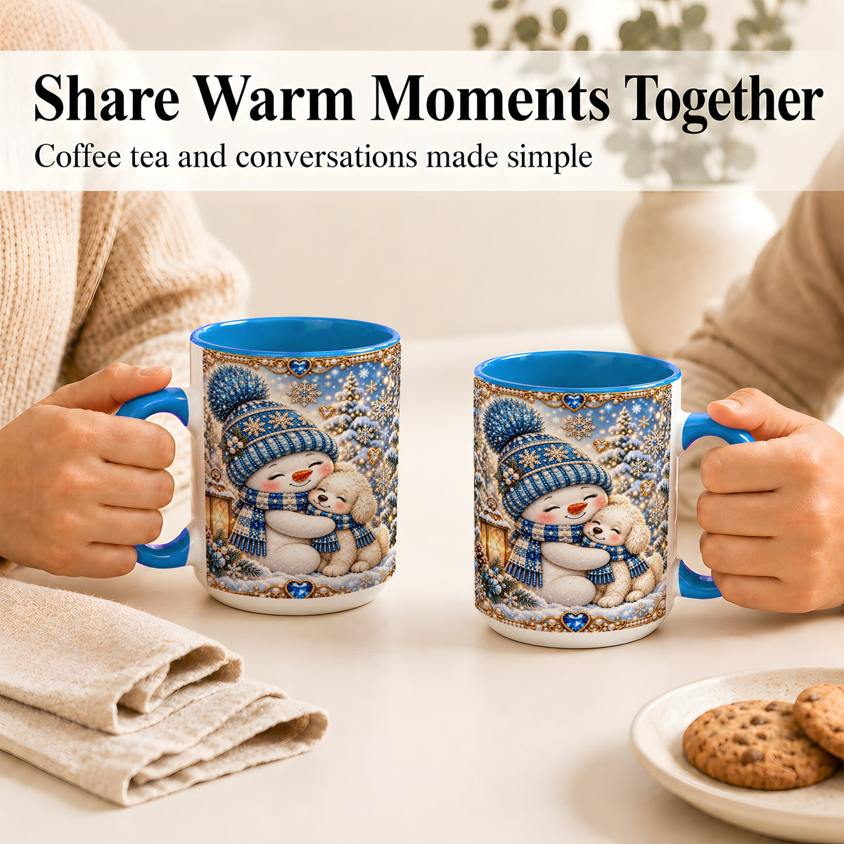 #pl[15oz|Blue] Blue Snowman Dog Coffee Mug, Winter Mug, Ceramic Cup