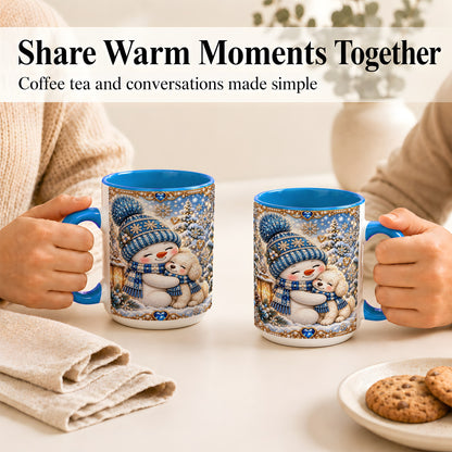 #pl[15oz|Blue] Blue Snowman Dog Coffee Mug, Winter Mug, Ceramic Cup