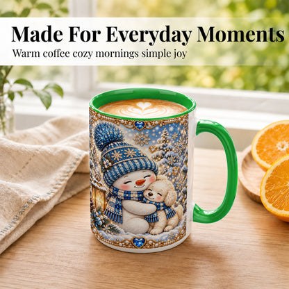 #pl[15oz|Green] Blue Snowman Dog Coffee Mug, Winter Mug, Ceramic Cup