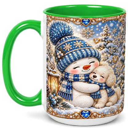 #pl[15oz|Green] Blue Snowman Dog Coffee Mug, Winter Mug, Ceramic Cup