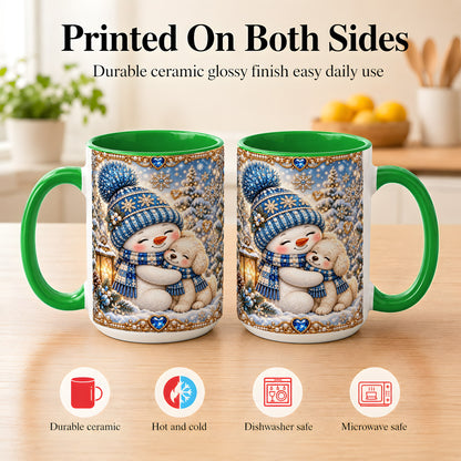 #pl[15oz|Green] Blue Snowman Dog Coffee Mug, Winter Mug, Ceramic Cup
