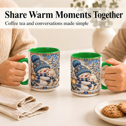 #pl[15oz|Green] Blue Snowman Dog Coffee Mug, Winter Mug, Ceramic Cup