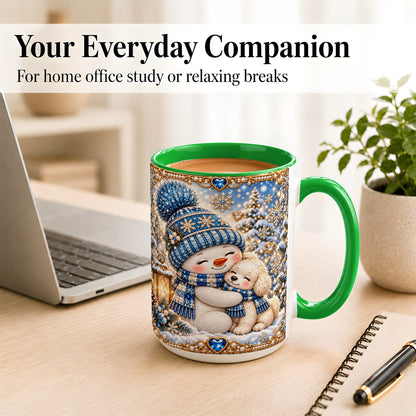 #pl[15oz|Green] Blue Snowman Dog Coffee Mug, Winter Mug, Ceramic Cup