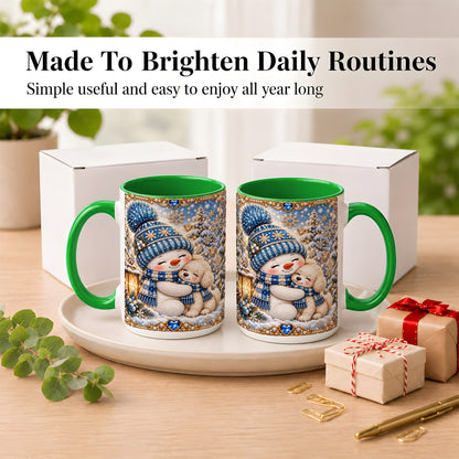 #pl[15oz|Green] Blue Snowman Dog Coffee Mug, Winter Mug, Ceramic Cup