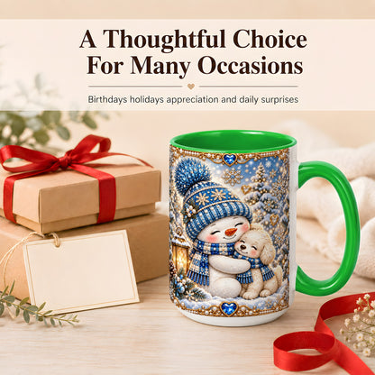 #pl[15oz|Green] Blue Snowman Dog Coffee Mug, Winter Mug, Ceramic Cup