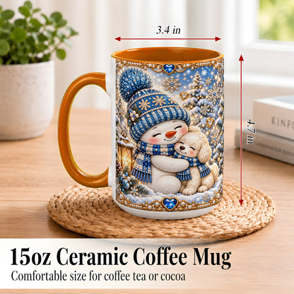 #pl[15oz|Orange] Blue Snowman Dog Coffee Mug, Winter Mug, Ceramic Cup
