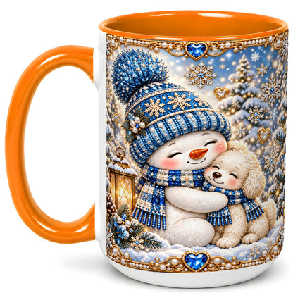 #pl[15oz|Orange] Blue Snowman Dog Coffee Mug, Winter Mug, Ceramic Cup