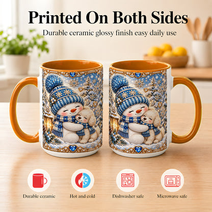 #pl[15oz|Orange] Blue Snowman Dog Coffee Mug, Winter Mug, Ceramic Cup