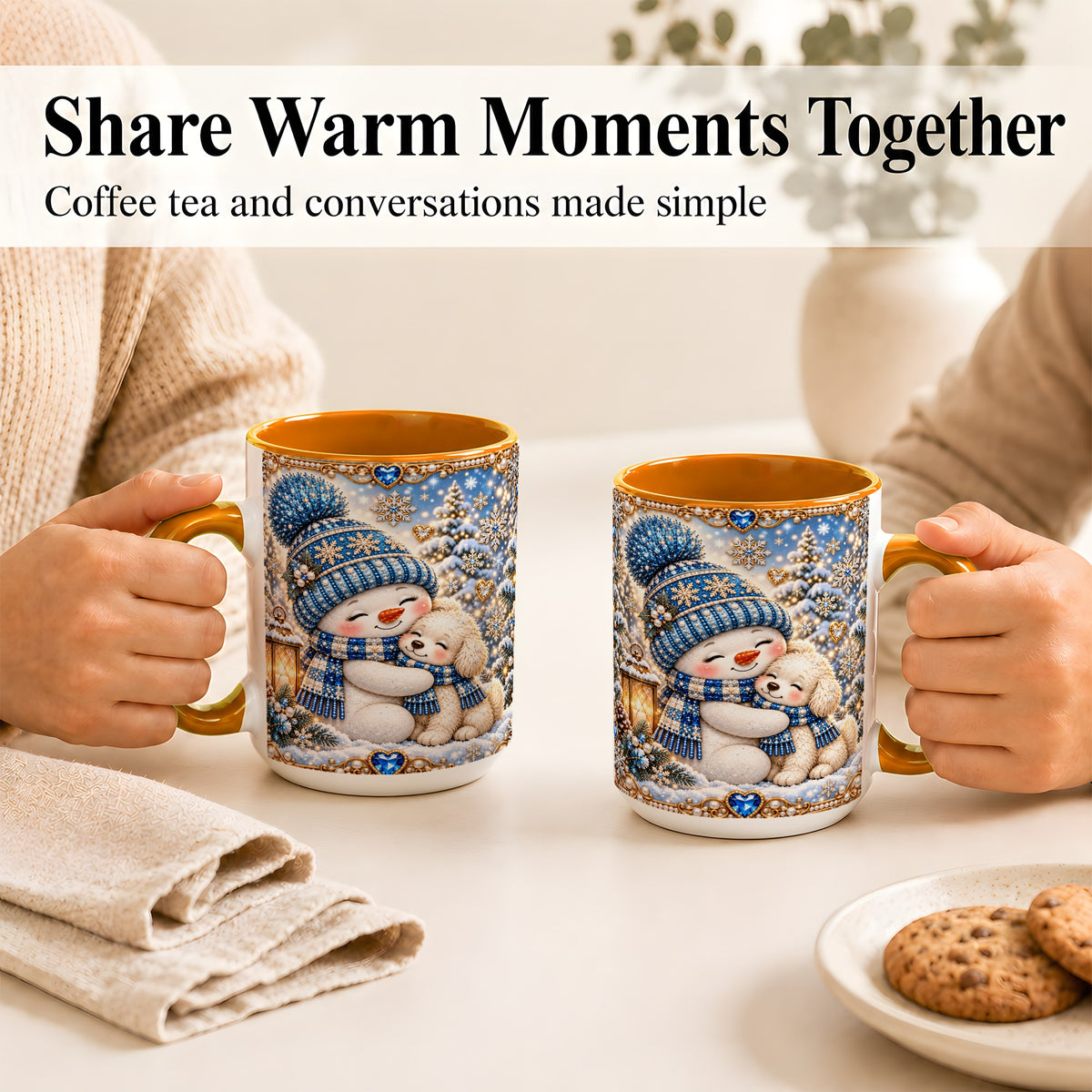 #pl[15oz|Orange] Blue Snowman Dog Coffee Mug, Winter Mug, Ceramic Cup