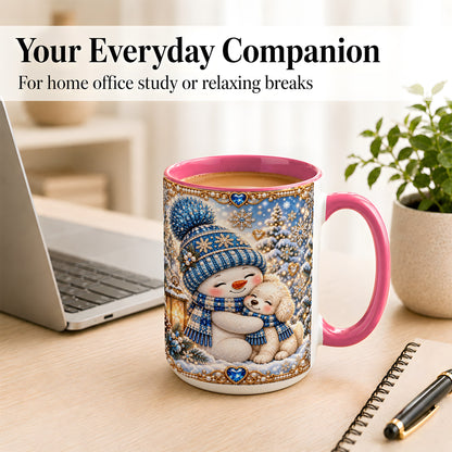 #pl[15oz|Pink] Blue Snowman Dog Coffee Mug, Winter Mug, Ceramic Cup