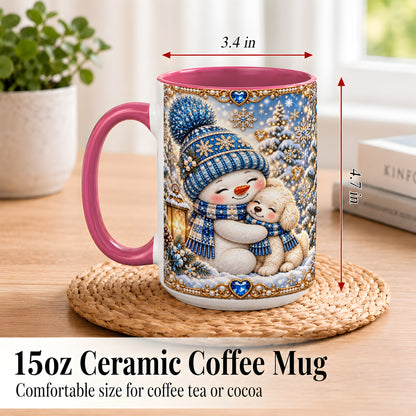 #pl[15oz|Pink] Blue Snowman Dog Coffee Mug, Winter Mug, Ceramic Cup