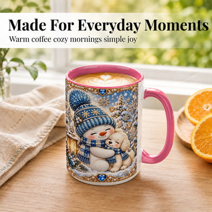 #pl[15oz|Pink] Blue Snowman Dog Coffee Mug, Winter Mug, Ceramic Cup