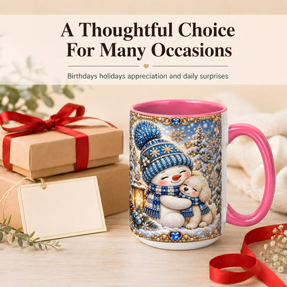 #pl[15oz|Pink] Blue Snowman Dog Coffee Mug, Winter Mug, Ceramic Cup