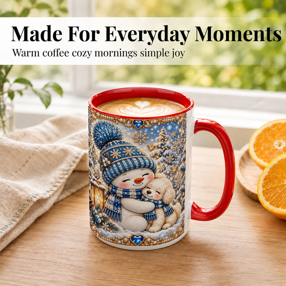 #pl[15oz|Red] Blue Snowman Dog Coffee Mug, Winter Mug, Ceramic Cup