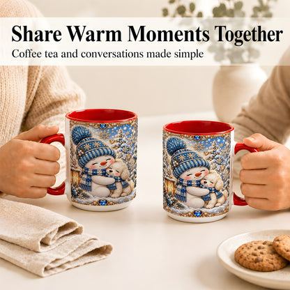 #pl[15oz|Red] Blue Snowman Dog Coffee Mug, Winter Mug, Ceramic Cup
