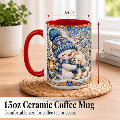 #pl[15oz|Red] Blue Snowman Dog Coffee Mug, Winter Mug, Ceramic Cup
