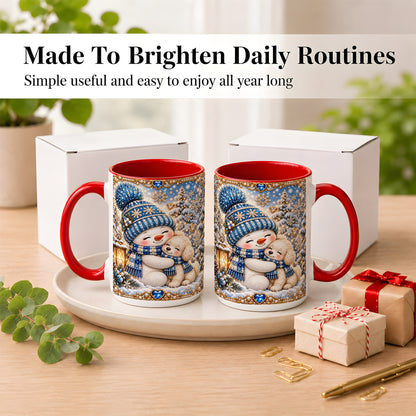 #pl[15oz|Red] Blue Snowman Dog Coffee Mug, Winter Mug, Ceramic Cup