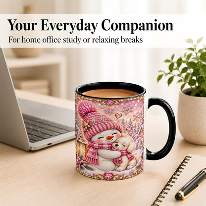 #pl[11oz|Black] Pink Snowman Dog Coffee Mug, Winter Mug, Ceramic Cup
