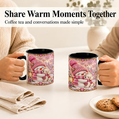 #pl[11oz|Black] Pink Snowman Dog Coffee Mug, Winter Mug, Ceramic Cup