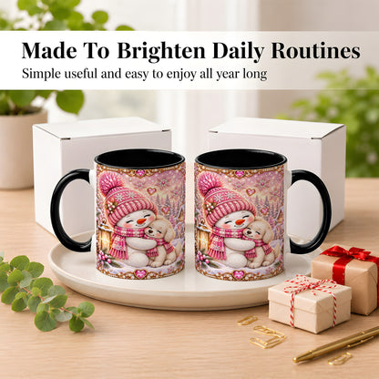 #pl[11oz|Black] Pink Snowman Dog Coffee Mug, Winter Mug, Ceramic Cup