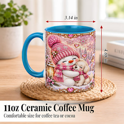 #pl[11oz|Blue] Pink Snowman Dog Coffee Mug, Winter Mug, Ceramic Cup