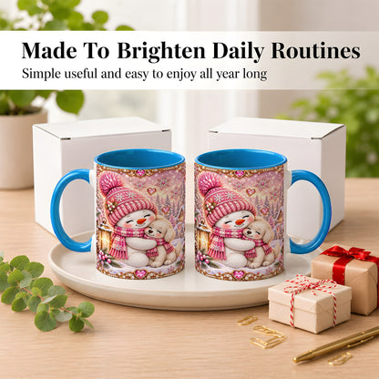 #pl[11oz|Blue] Pink Snowman Dog Coffee Mug, Winter Mug, Ceramic Cup