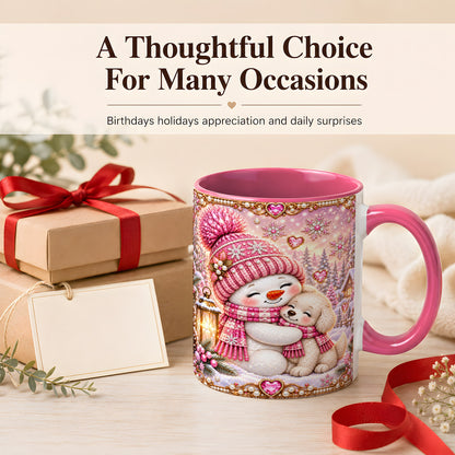 #pl[11oz|Pink] Pink Snowman Dog Coffee Mug, Winter Mug, Ceramic Cup