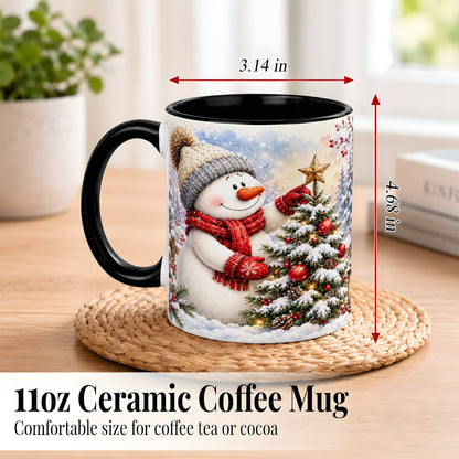 #pl[11oz|Black] Snowman Christmas Tree Coffee Mug, Winter Snowman Mug, Ceramic Cup