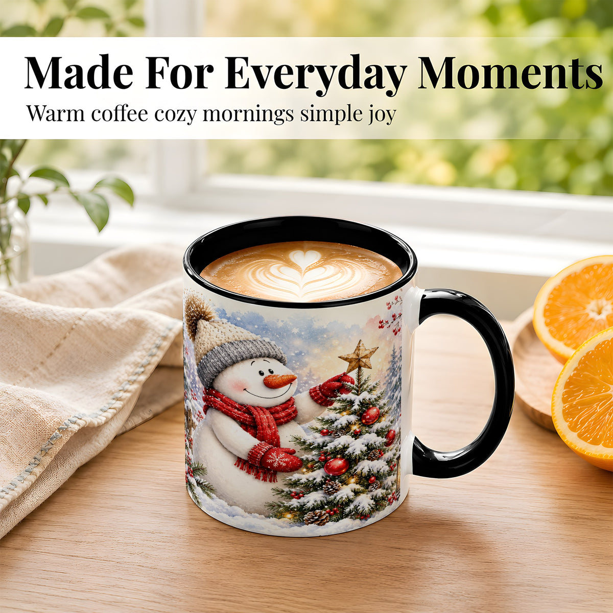 #pl[11oz|Black] Snowman Christmas Tree Coffee Mug, Winter Snowman Mug, Ceramic Cup