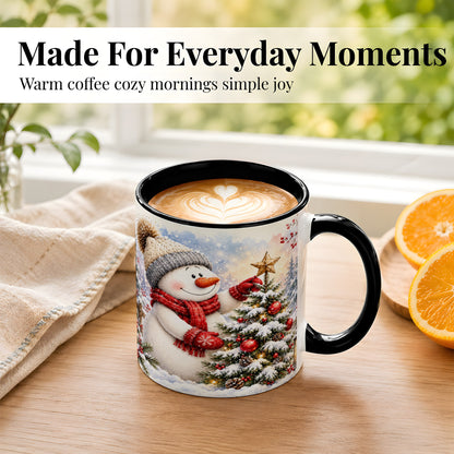 #pl[11oz|Black] Snowman Christmas Tree Coffee Mug, Winter Snowman Mug, Ceramic Cup