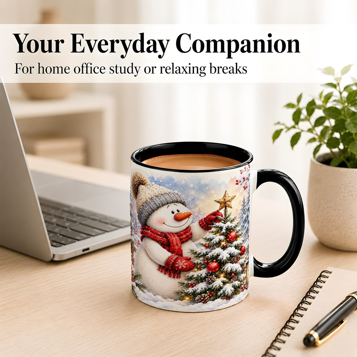#pl[11oz|Black] Snowman Christmas Tree Coffee Mug, Winter Snowman Mug, Ceramic Cup