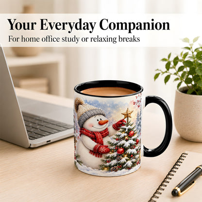 #pl[11oz|Black] Snowman Christmas Tree Coffee Mug, Winter Snowman Mug, Ceramic Cup