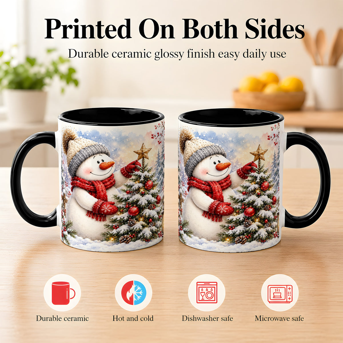 #pl[11oz|Black] Snowman Christmas Tree Coffee Mug, Winter Snowman Mug, Ceramic Cup