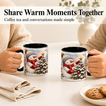 #pl[11oz|Black] Snowman Christmas Tree Coffee Mug, Winter Snowman Mug, Ceramic Cup