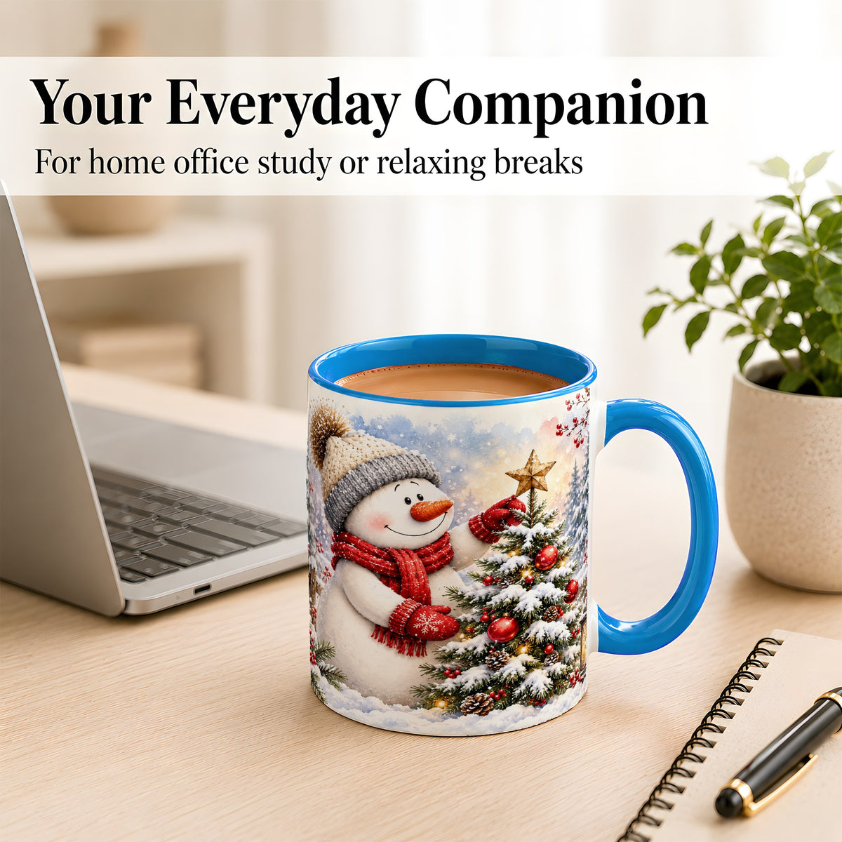 #pl[11oz|Blue] Snowman Christmas Tree Coffee Mug, Winter Snowman Mug, Ceramic Cup