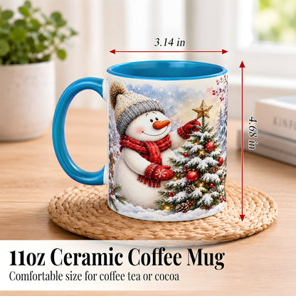 #pl[11oz|Blue] Snowman Christmas Tree Coffee Mug, Winter Snowman Mug, Ceramic Cup