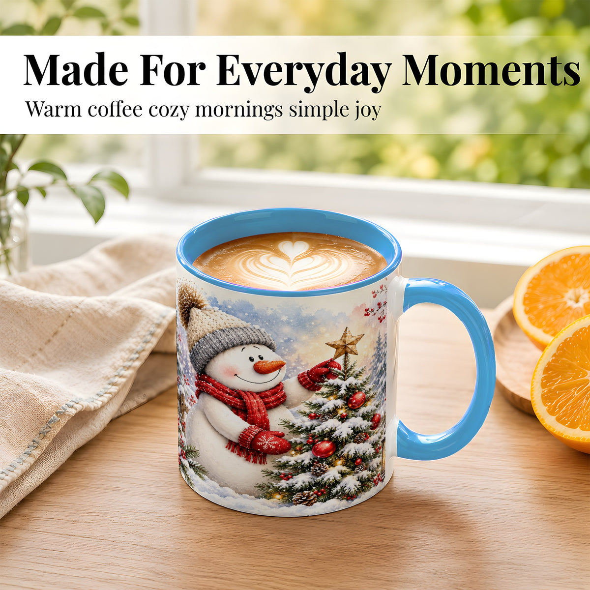 #pl[11oz|Blue] Snowman Christmas Tree Coffee Mug, Winter Snowman Mug, Ceramic Cup