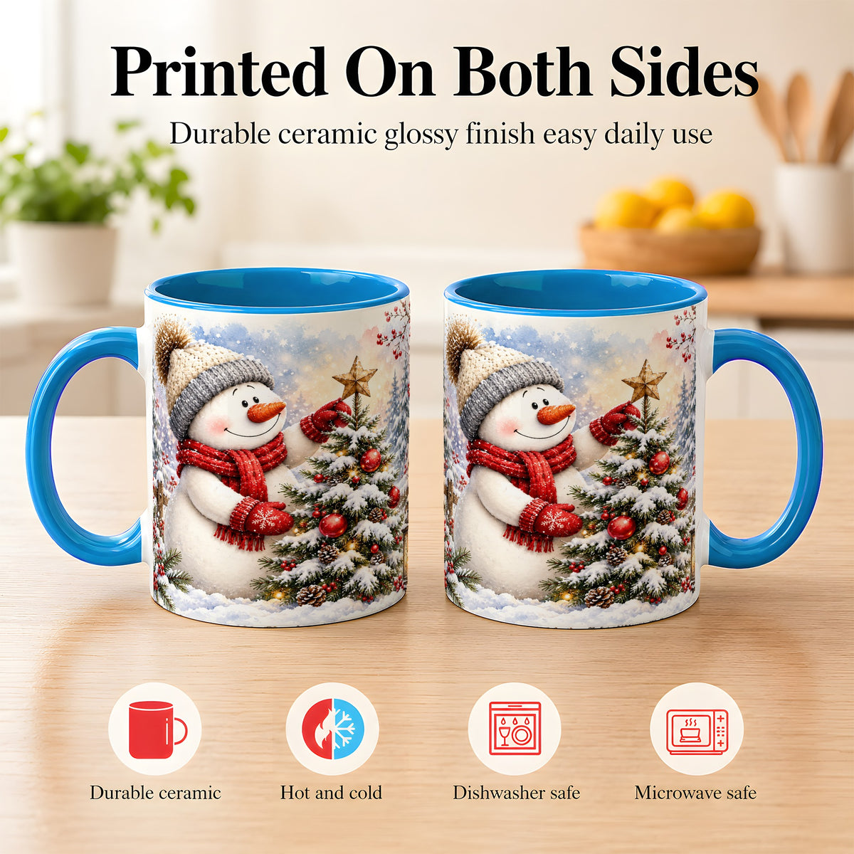 #pl[11oz|Blue] Snowman Christmas Tree Coffee Mug, Winter Snowman Mug, Ceramic Cup