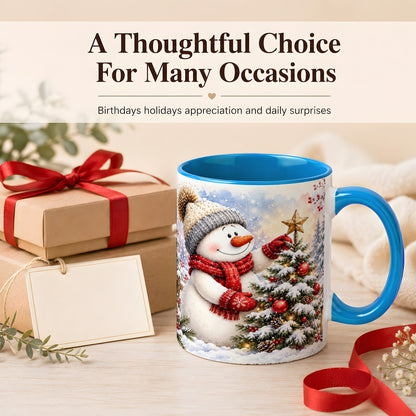 #pl[11oz|Blue] Snowman Christmas Tree Coffee Mug, Winter Snowman Mug, Ceramic Cup