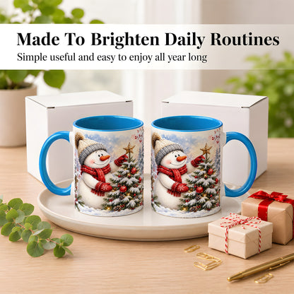 #pl[11oz|Blue] Snowman Christmas Tree Coffee Mug, Winter Snowman Mug, Ceramic Cup