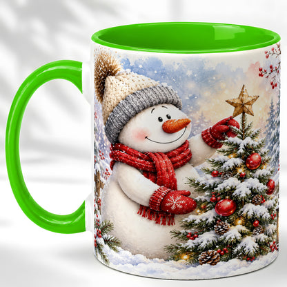 #pl[11oz|Green] Snowman Christmas Tree Coffee Mug, Winter Snowman Mug, Ceramic Cup