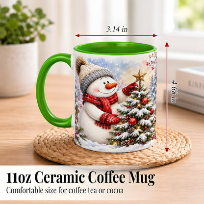 #pl[11oz|Green] Snowman Christmas Tree Coffee Mug, Winter Snowman Mug, Ceramic Cup