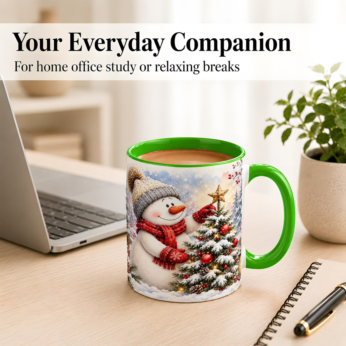 #pl[11oz|Green] Snowman Christmas Tree Coffee Mug, Winter Snowman Mug, Ceramic Cup
