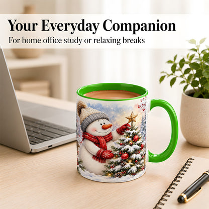 #pl[11oz|Green] Snowman Christmas Tree Coffee Mug, Winter Snowman Mug, Ceramic Cup