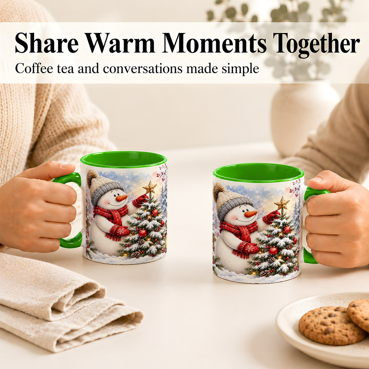 #pl[11oz|Green] Snowman Christmas Tree Coffee Mug, Winter Snowman Mug, Ceramic Cup