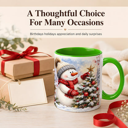 #pl[11oz|Green] Snowman Christmas Tree Coffee Mug, Winter Snowman Mug, Ceramic Cup