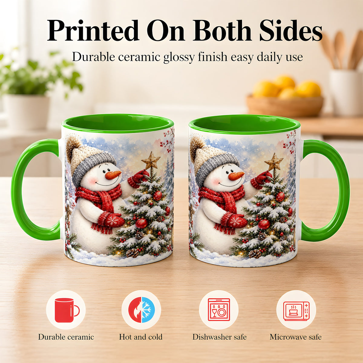 #pl[11oz|Green] Snowman Christmas Tree Coffee Mug, Winter Snowman Mug, Ceramic Cup