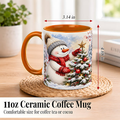 #pl[11oz|Orange] Snowman Christmas Tree Coffee Mug, Winter Snowman Mug, Ceramic Cup
