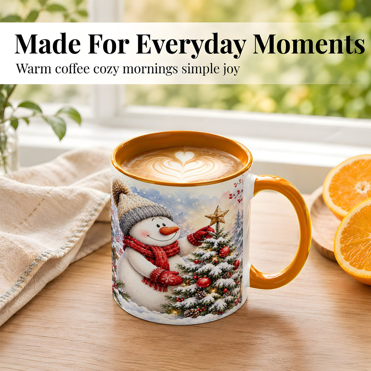#pl[11oz|Orange] Snowman Christmas Tree Coffee Mug, Winter Snowman Mug, Ceramic Cup