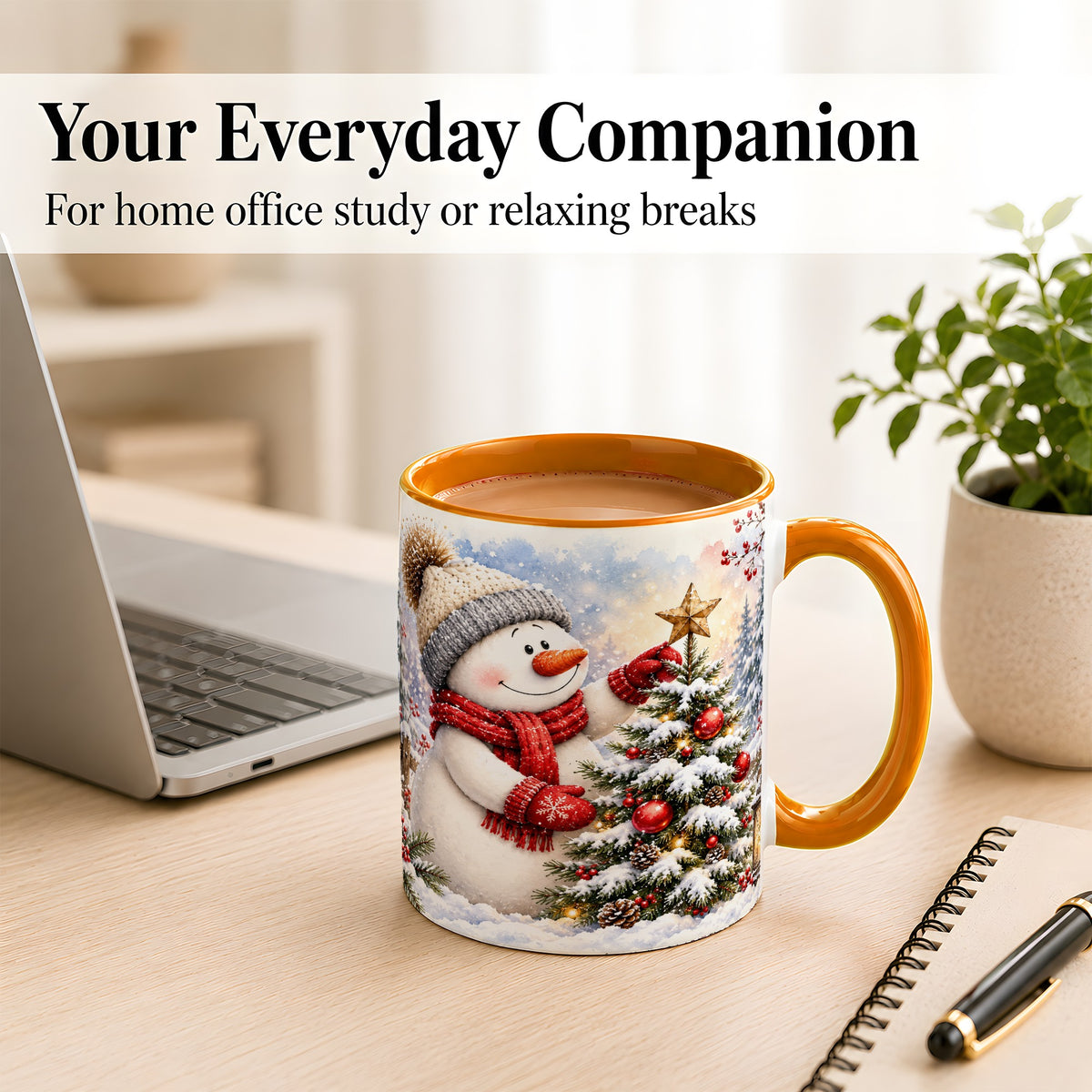 #pl[11oz|Orange] Snowman Christmas Tree Coffee Mug, Winter Snowman Mug, Ceramic Cup